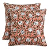 Ridhi Dark Salmon Pink Block Print Cotton Canvas Throw Pillow Covers for Decorative Couch Pillows for Living Room, Chic Boho Cute Outdoor Valentine Pillows Covers Gifts 20x20 Inches