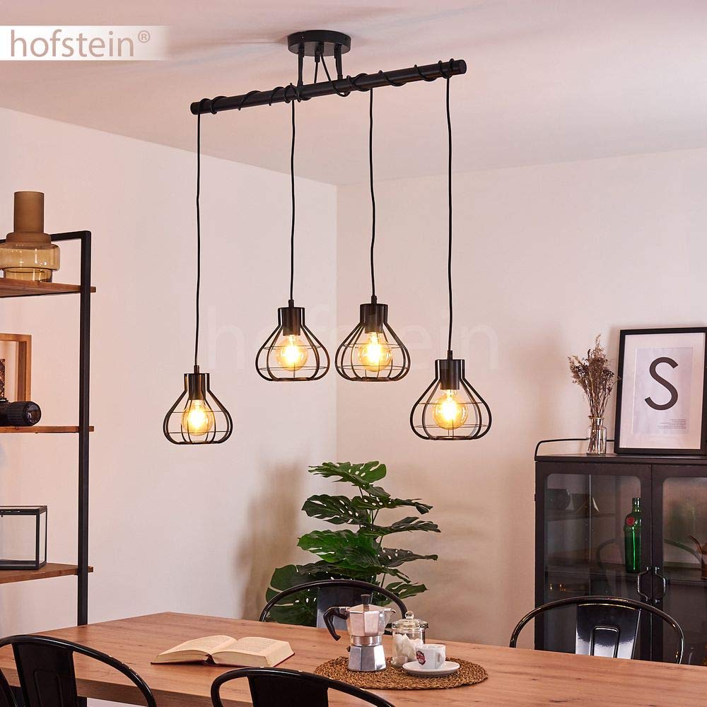 Lampada a sospensione Gainesville,lampada da camera retrò regolabile,lampada in metallo di colore nero,teste della lampada regolabili individualmente,4 x E27, altezza massima 166 cm, senza lampadina/e