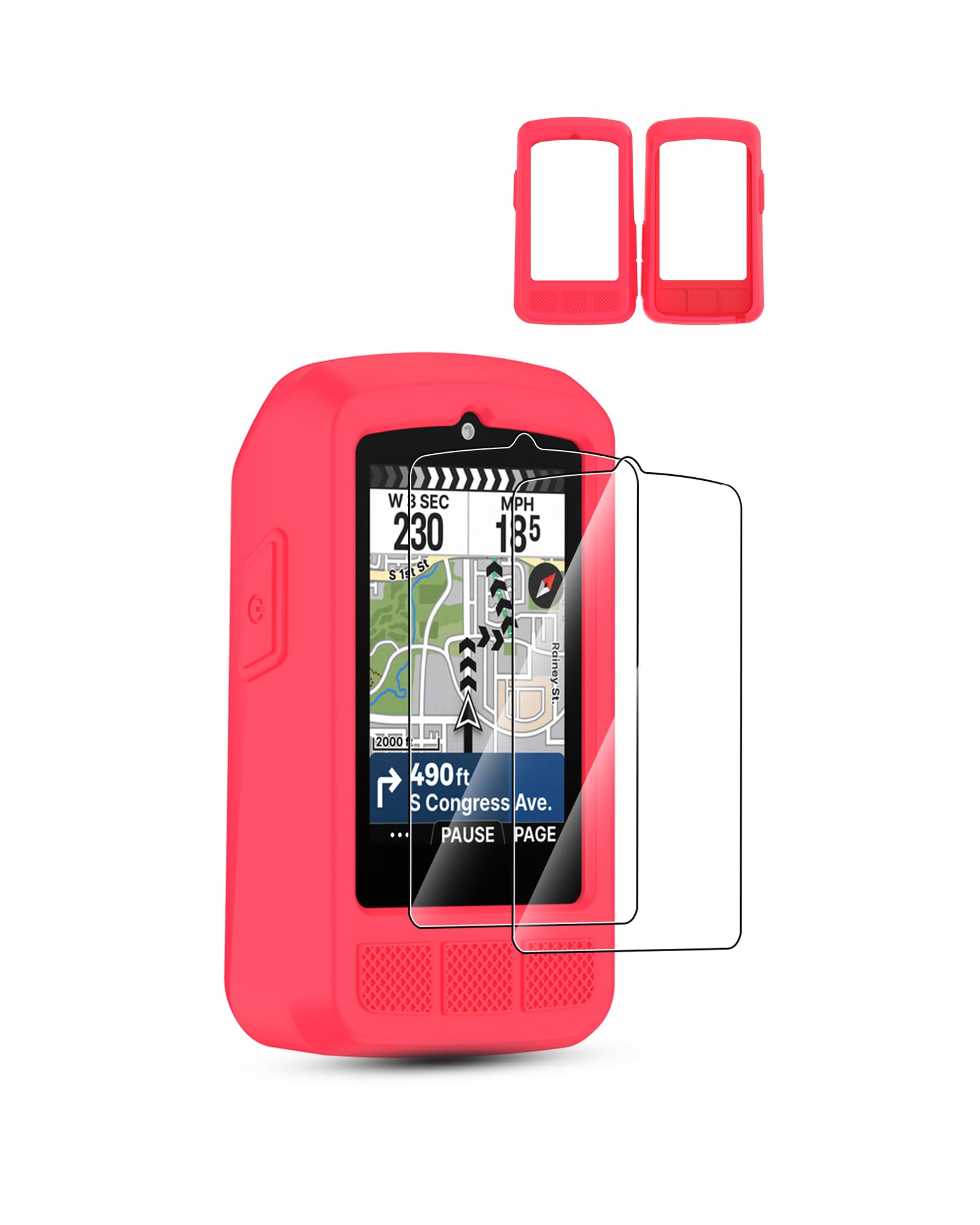 toergy Silicone Protective Case for Wahoo ELEMNT ROAM V3 Stopwatch - Precise Holes,Shock-Proof, Comfortable Touch + 2pcs screen protector,Red