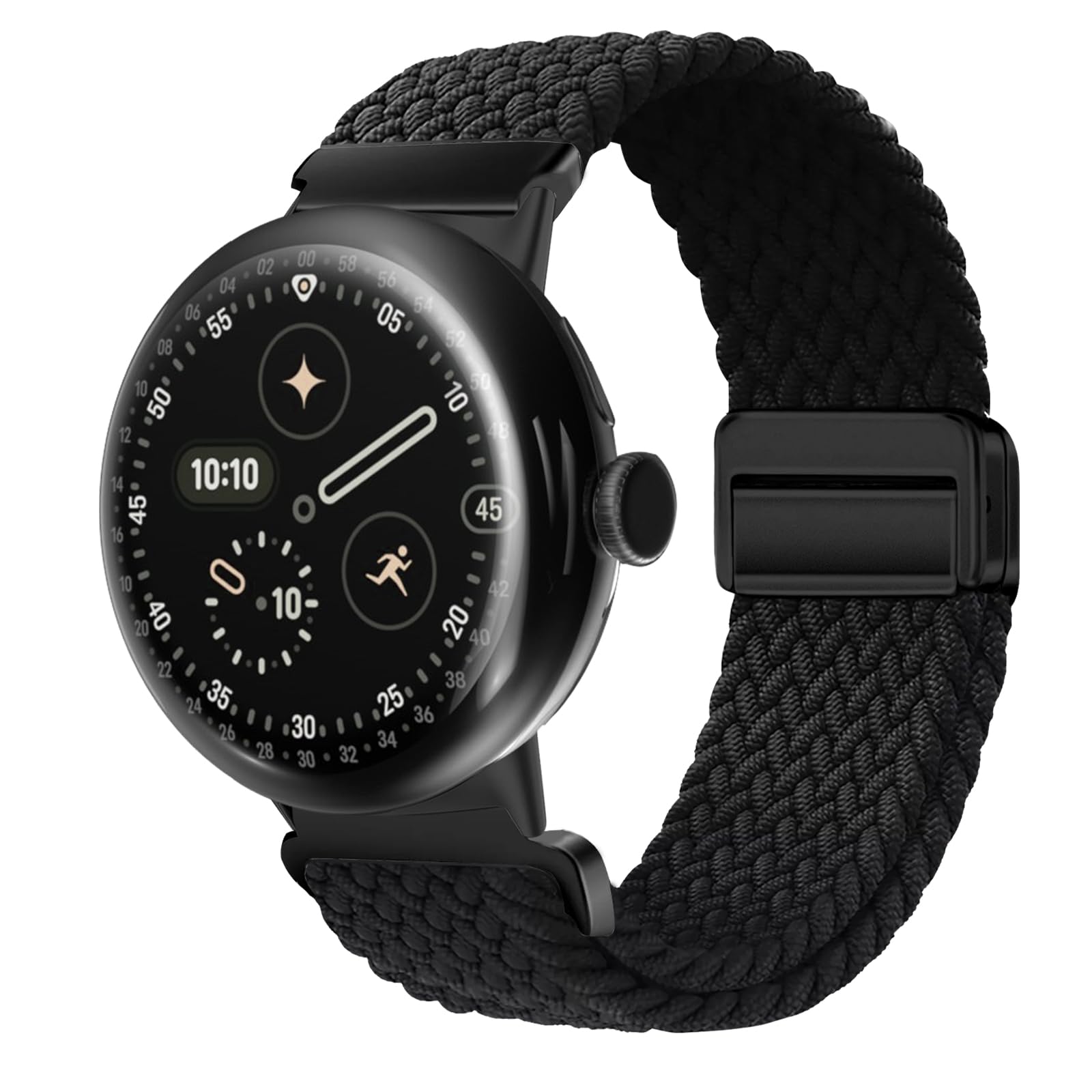 [KeeFos] バンド Google Pixel Watch 4 45mm 2025/Google Pixel Watch 3 45mm 対応 交換バンド ナイロン 編組 ストラップ 磁気バックル付き マグネット式バックル 替えベルト 通気性 伸縮性 スポーツ 交換ベルト グーグル ピクセルウォッチ4 45 mm/3 45 mm 用 (ブラック)