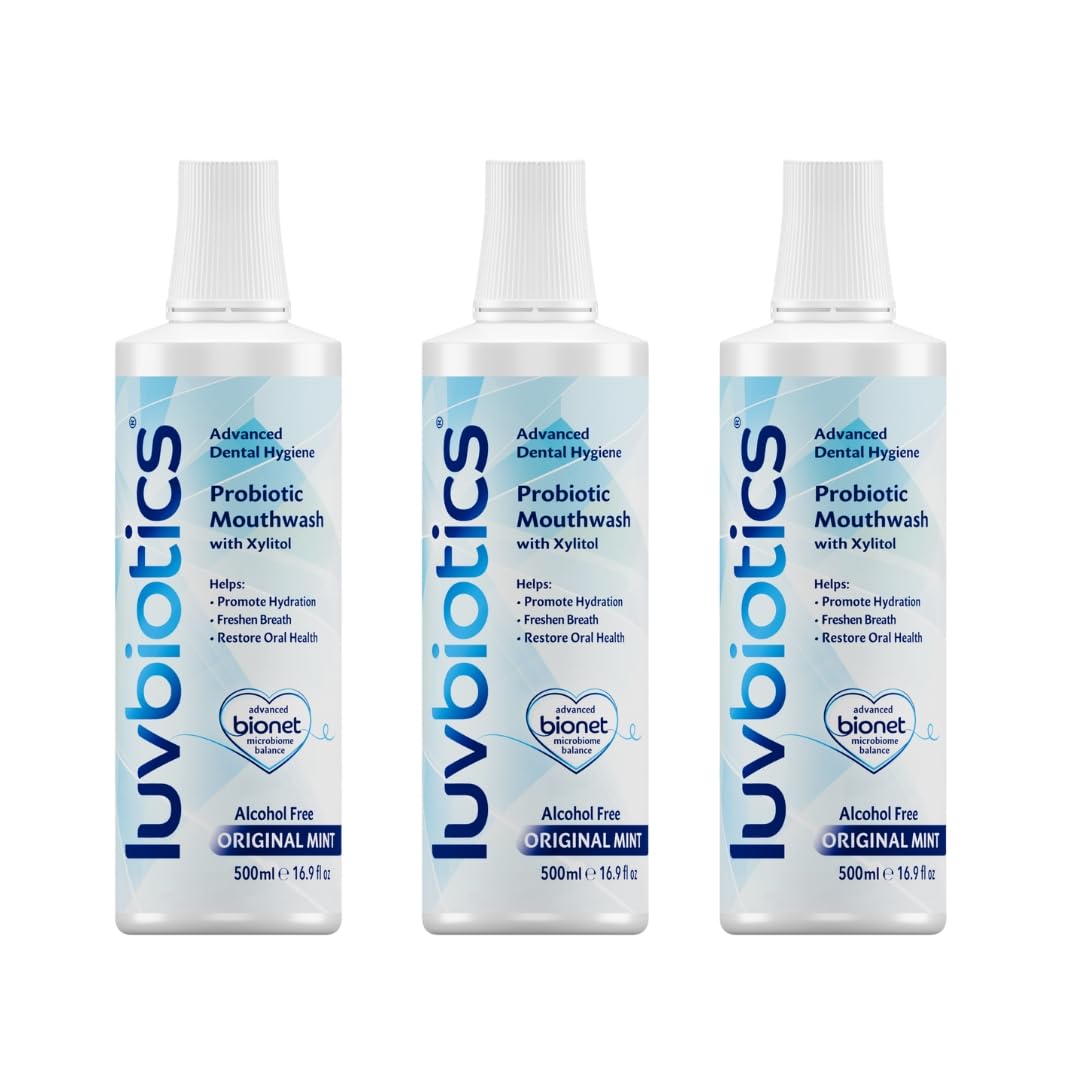 Luv Biotics Alcohol Free Mouthwash with Oral Probiotics, Xylitol & Aloe Vera - 3 x 500ml
