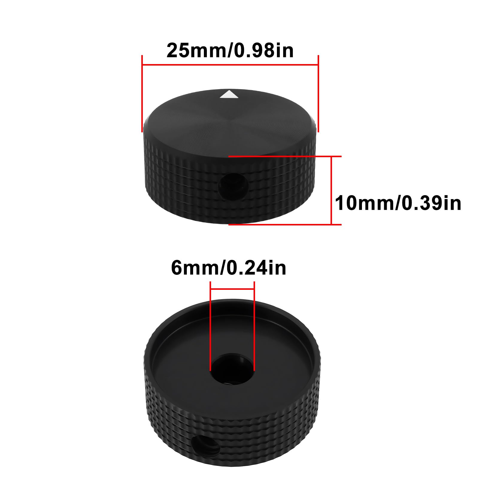 EMSea 2pcs 25x10mm Black Knurled Control Knob 6mm Round Hole Aluminium for Potentiometer - Image 4