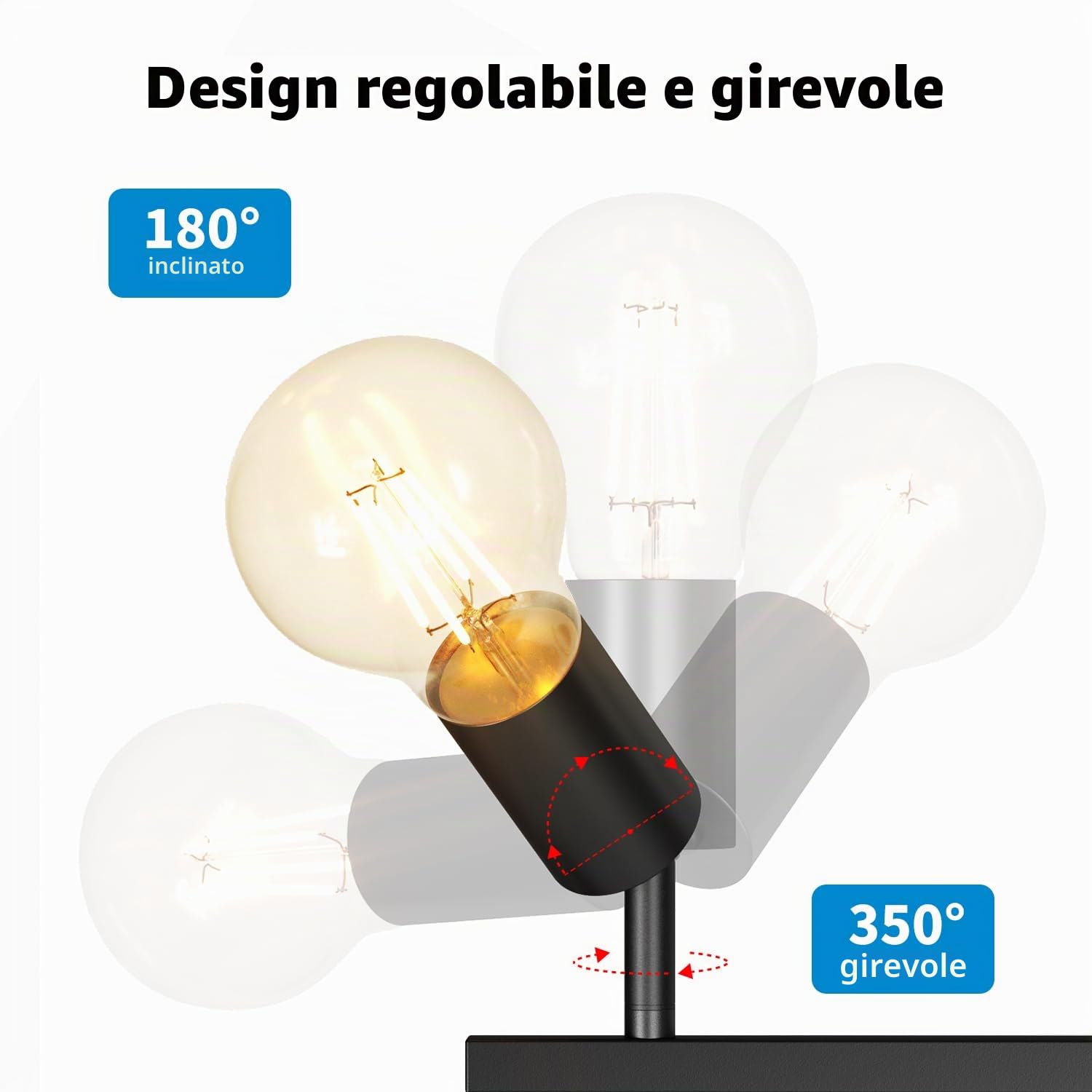 LVWIT Faretto LED Interno Nero, Lampadario Faretti con 5 Attacco E27, Faretti Soffitto Moderna, Faretti Orientabili per Barra, Salotto, Cameretta, Cucina,Corridoio Illuminazione (Senza Lampadina)