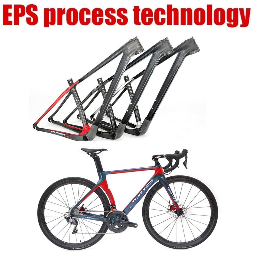 QHIYRZE Road Bikes Carbon Fiber Frameset 700c Discoloration Disc Brake Off Road Racing Frame 46/48/50/52/54CM BB92 Bicycles Frame Thru Axle F12x100/R12x142 Mm with Fork (Color : Silver, Size : 46CM)