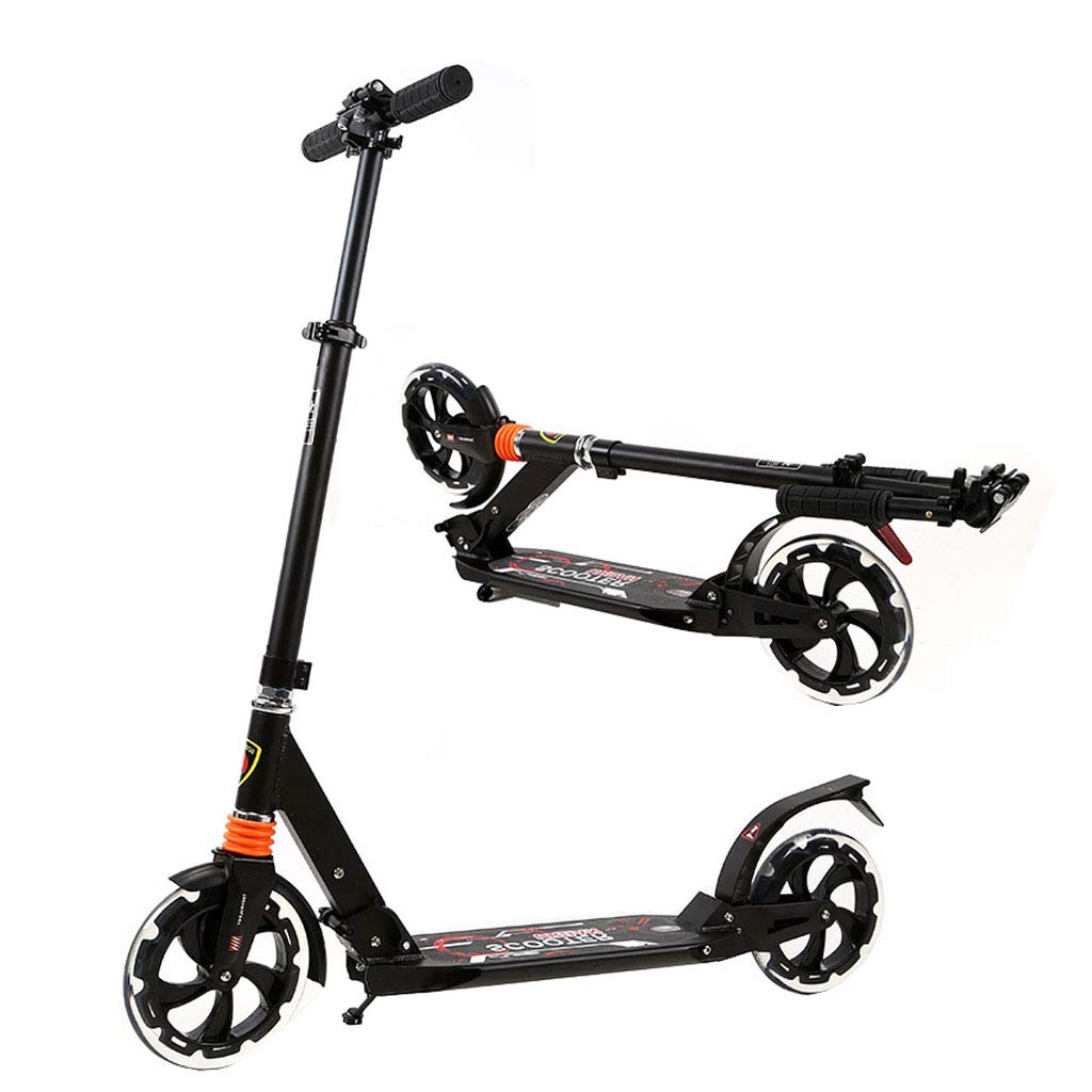Foldable Scooter for Adults/Teens, Kick Scooter Height Adjustable and Durable Extra Wide Deck Push Scooter for Age 8 Up Kids Support 100kg(220lbs), Black
