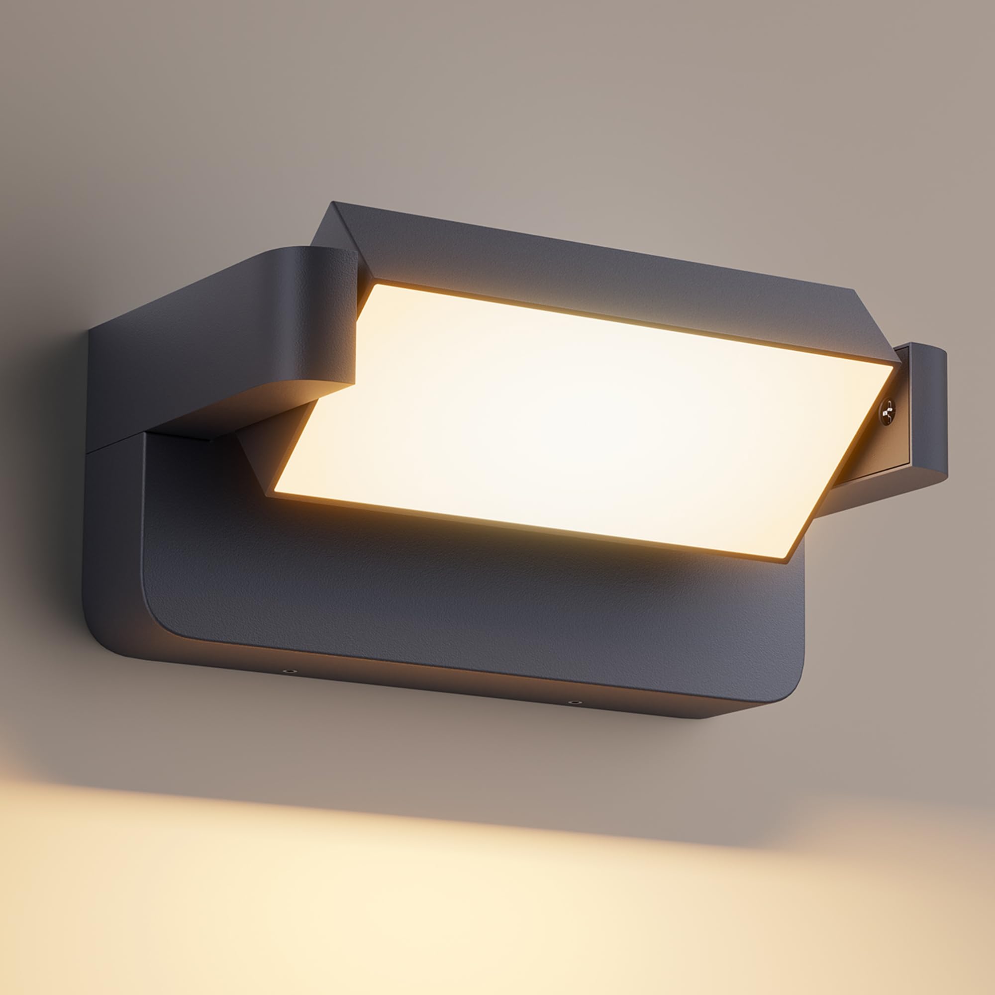 Aipsun 24W LED Lámpara de Pared Exterior/Interior IP65,Antracita | Luz Ajustable (350°) | Aluminio Fundido Duradero para Entrada, Jardín, Terraza, Garaje | Blanco Cálido 3000K | Moderno Diseño