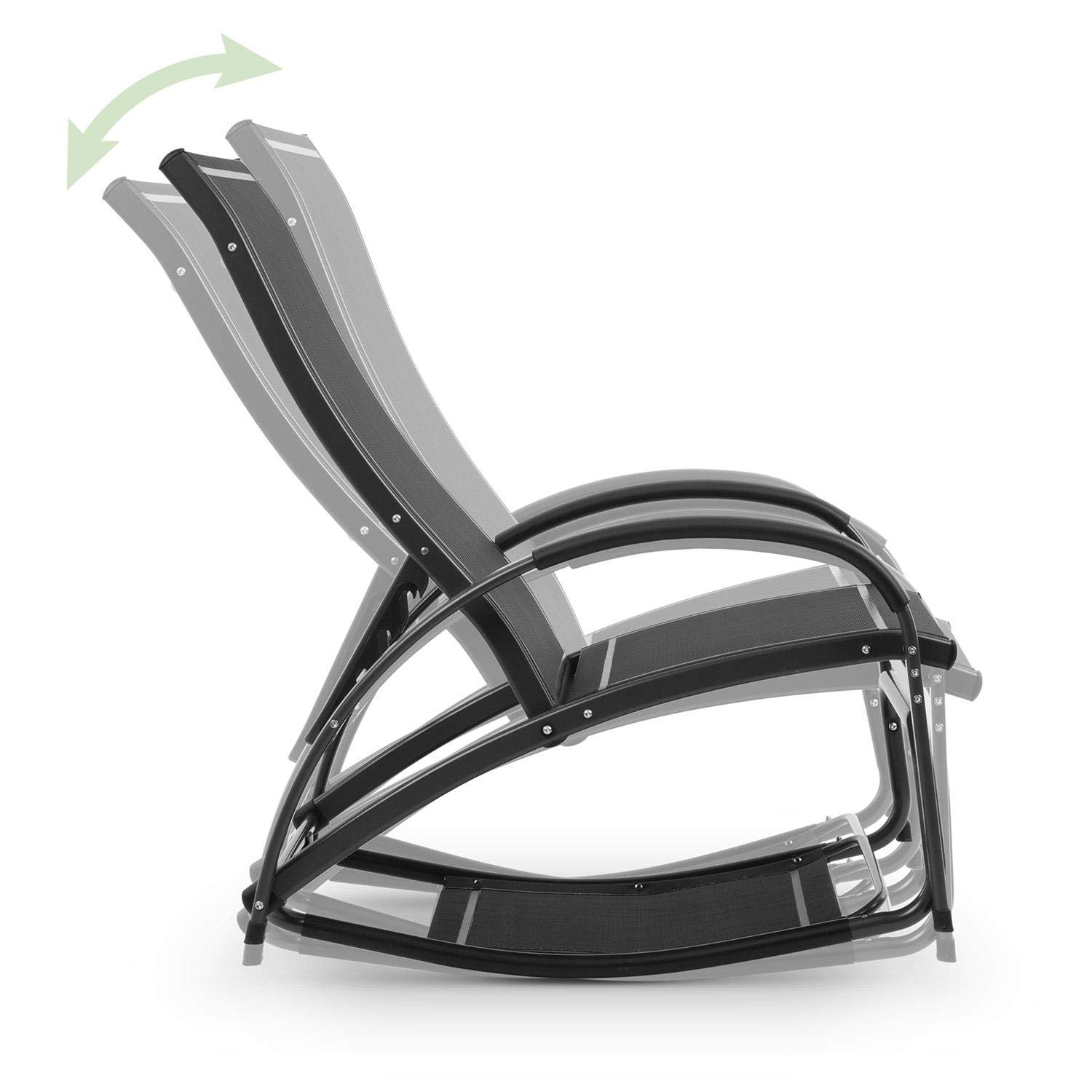 blumfeldt Beverlywood - Chaise Longue, Fauteuil à Bascule, Facile à Nettoyer, Cadre en Aluminium, Design Ergonomique, Comfort Mesh Respirant, 4 Positions, Noir