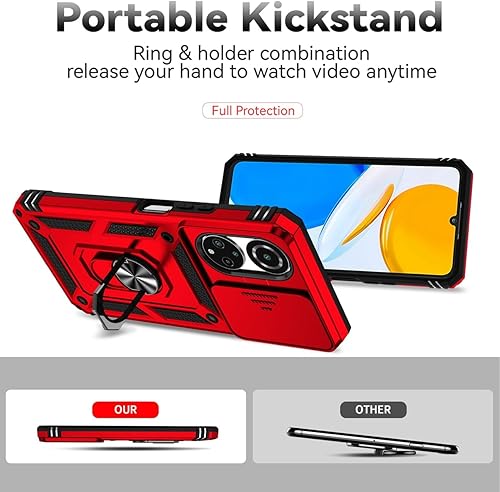 Miniatura 4 de Funda para Honor X7, CMA-LX2 CMA-LX1 con protector de pantalla de vidrio templado y cubierta de cámara deslizante, soporte de anillo magnético para