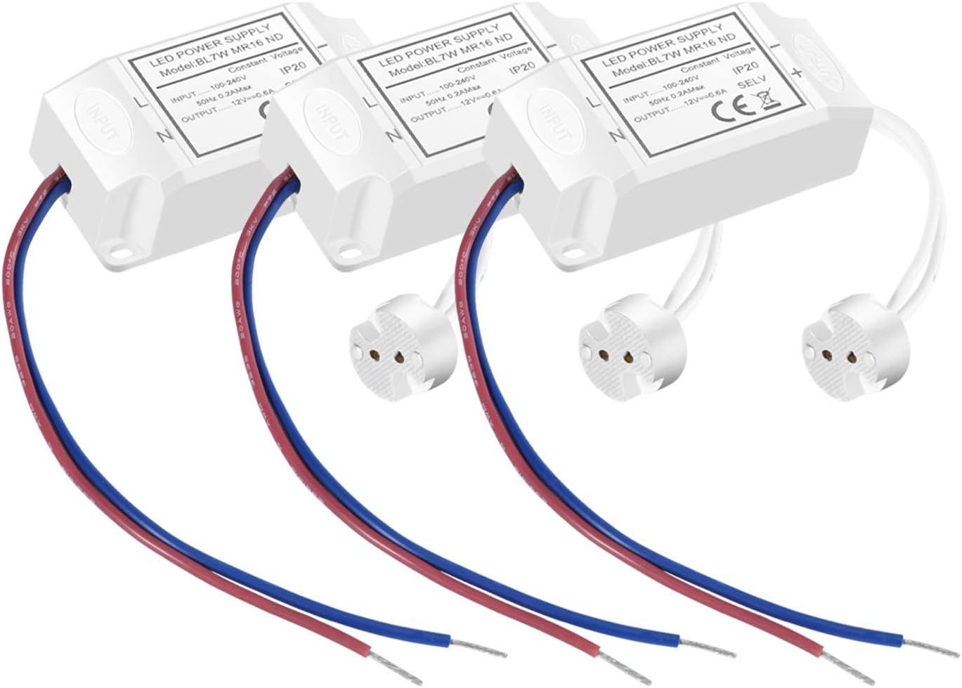 MR16 LED Driver Transformer, Convert 240 V/AC to 12V/DC, GU5.3 Bi-Pin Connector Included, Max.7W / No Interference with Dab and WiFi, 3-Pack