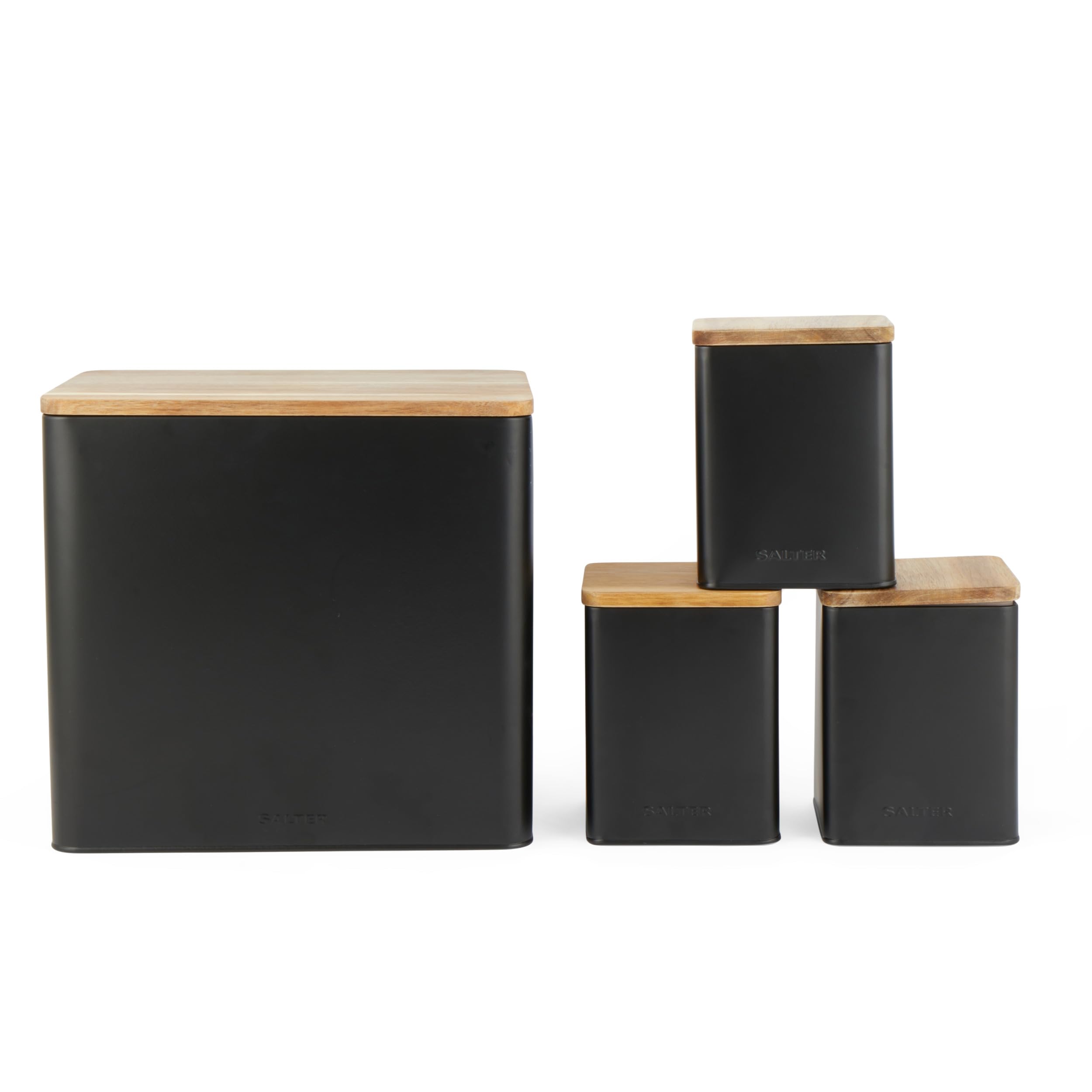 Salter Countertop Set Bread Bin with Storage Canisters Cofee/Tea/Sugar 4 Piece