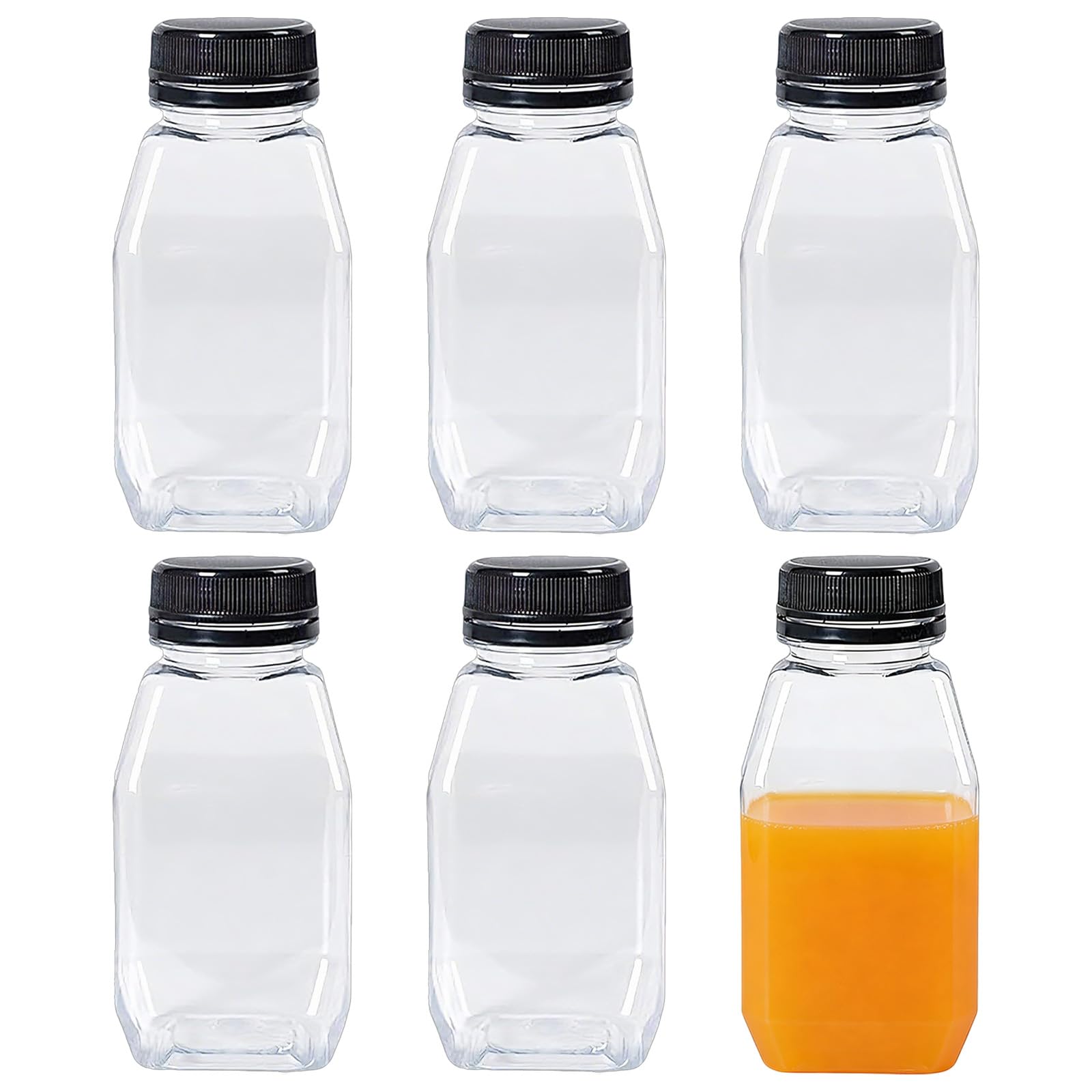 Nocecfi Transparent 6Pcs 280Ml Reusable Bottles With Lids - Small Drink Containers For Milk, Juice & Beverages, Fits Mini Fridge