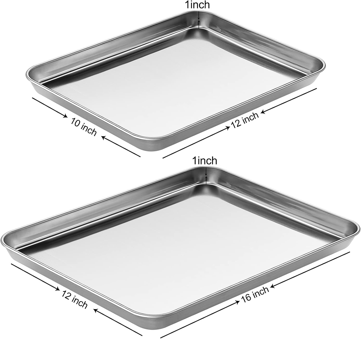 Baking Sheet Set of 2, Zacfton Stainless Steel Cookie Sheet Baking Pan, 12 Inch &16 Inch Rimmed Baking Tray for Baking and Roasting, Non Toxic & Heavy Duty & Mirror Finish & Rust Free & Easy Clean