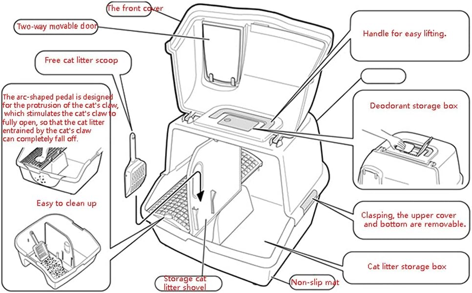 Long Aisle Fully Enclosedwith Handles Cat Tray Splash-Proof and Deodorant Cat Toilet Easy to Carry Cat Litter Pan (C)
