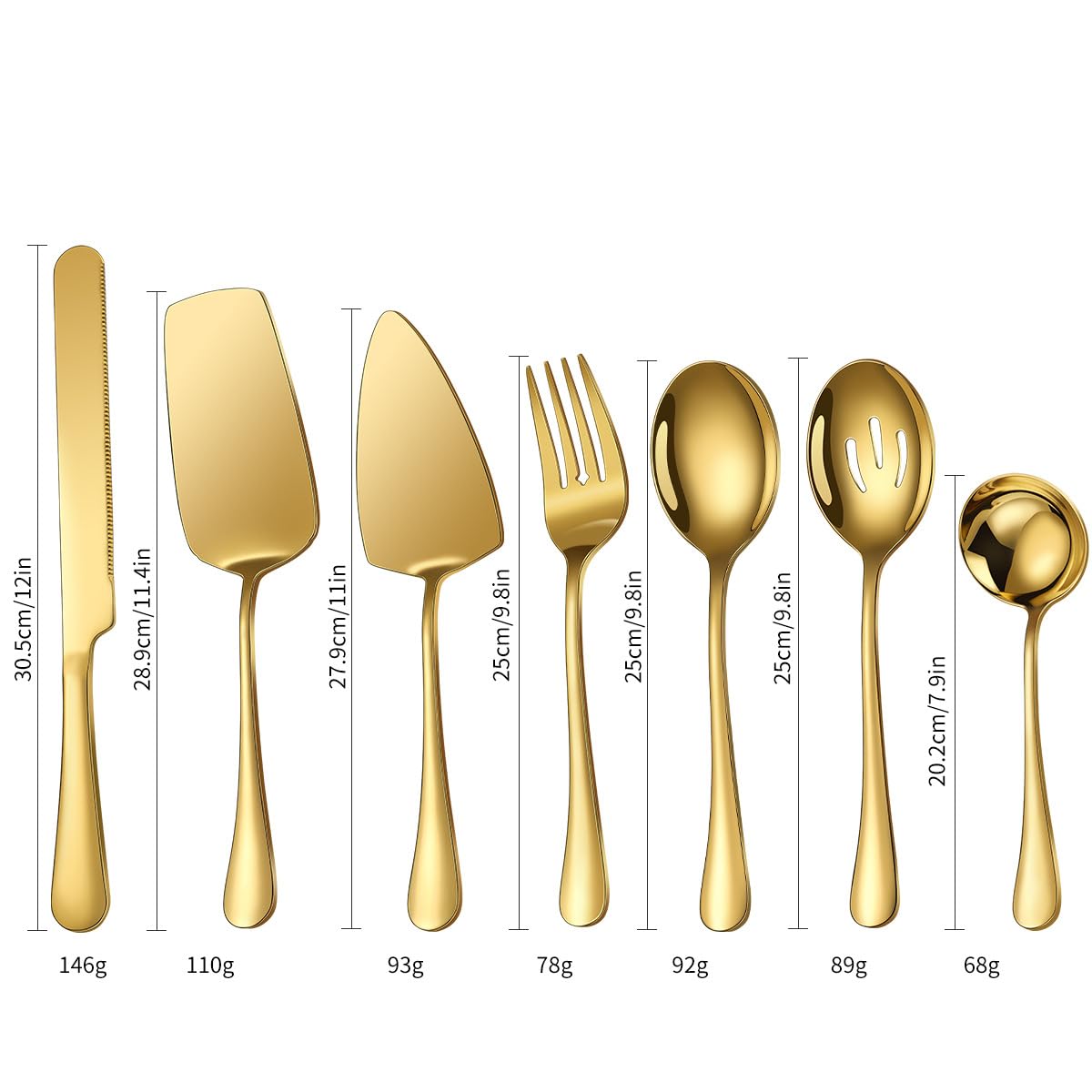 Silberbesteck-Set, Edelstahl, 30 cm (Messer, Gabel, Löffel), inklusive Tortenheber, für Gastronomie und Hotelbedarf. Schwarz, 6-teilig.