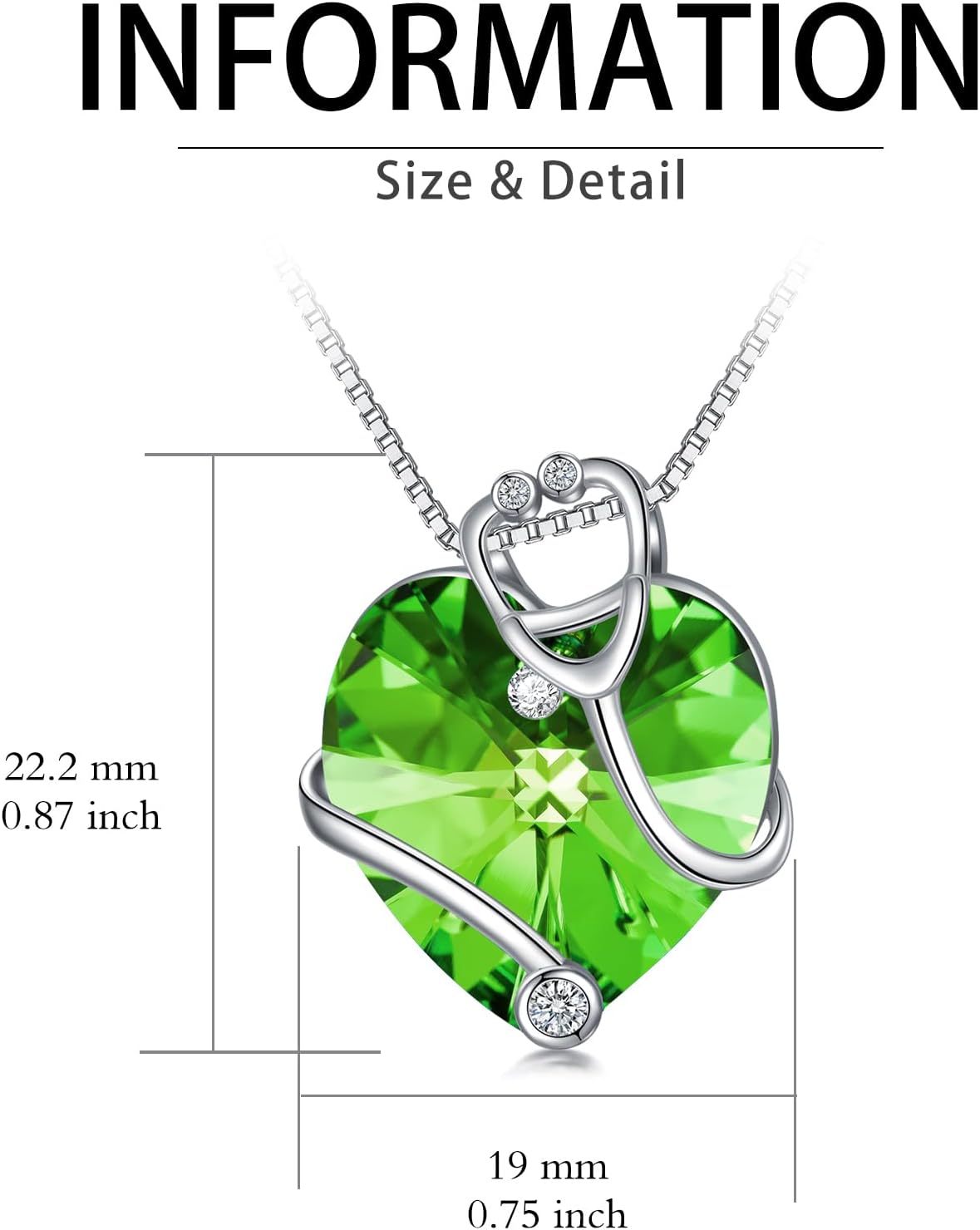 TOUPOP Nurse Stethoscope Necklaces for Women Sterling Silver Emerald May Birthstone Pendant Heart Crystal Jewelry Nursing Themed Nurses Day Christmas Gifts Doctor Medical Student - Image 5