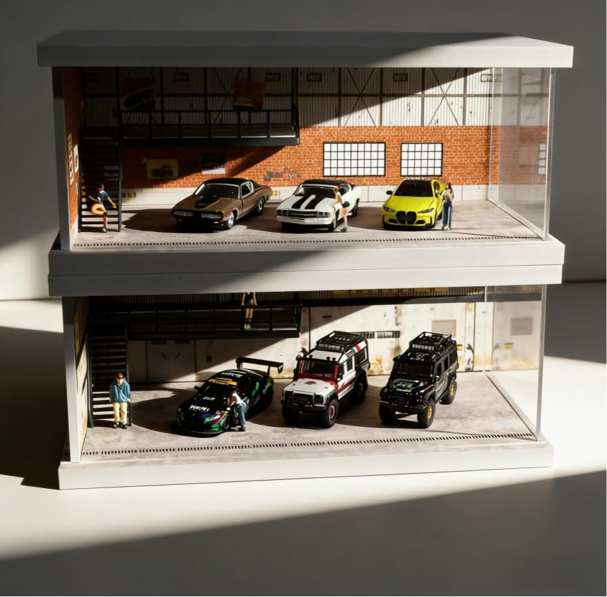 LED照明付き大型工場ジオラマ 1/144 Amazon.co.jp: NUEIOVRW 1/64 ジオラマ カーガレージ モデル LED照明