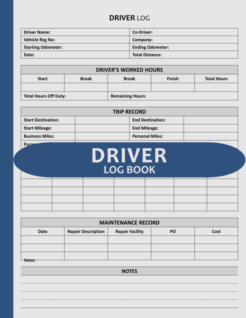 Driver Log Book Daily Driver Logbook for Truckers, Business to Record