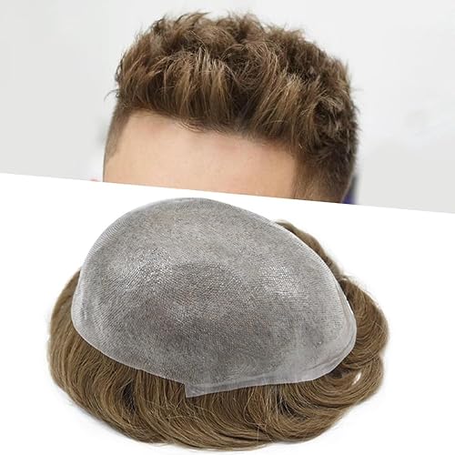 Toupee - Sistema de reemplazo de piezas de cabello humano real, cabello humano ultrafino, para hombres, unidades de cabello, línea capilar natural,