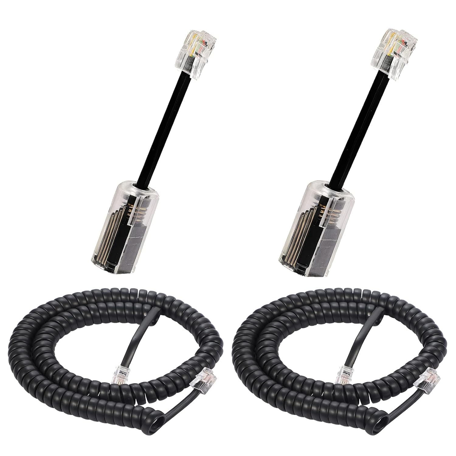Telephone Handset Cord, 8Ft Uncoiled / 1.4Ft Coiled Landline Phone Handset Cable 4P4C Telephone Accessory Black (2pack＋2pack)