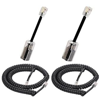 Telephone Handset Cord, 8Ft Uncoiled / 1.4Ft Coiled Landline Phone Handset Cable 4P4C Telephone Accessory Black 2pack+2pack