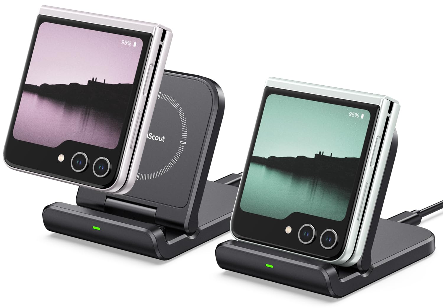 SwanScout Wireless Charger for Samsung Z Flip (2 Pack), Foldable Wireless Charging Stand for Galaxy Z Flip 5/Z Flip 4/Z Flip 3, Charging Station for Samsung Galaxy Z Flip Series/Moto Razr+(No Adapter)