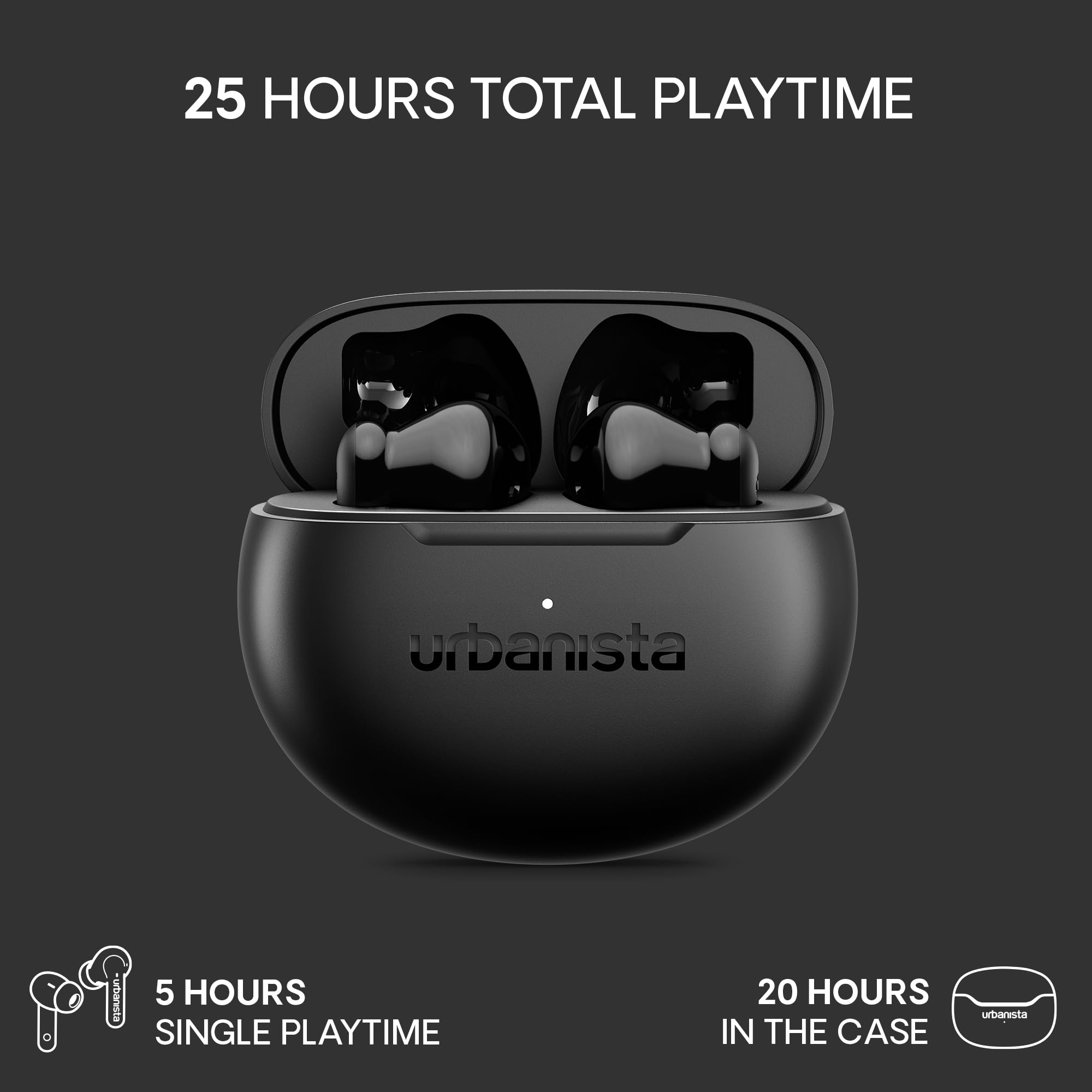 Urbanista Auricolari True Wireless, Bluetooth 6.0, connessione multipunto, batteria 25 ore, microfoni con cancellazione del rumore, comandi touch, resistenti all'acqua, cuffie intrauricolari compatte