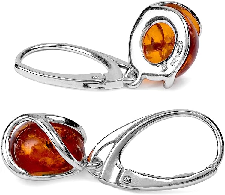Ian and Valeri Co. Amber Sterling Silver Round Leverback Earrings