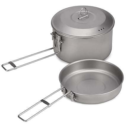 Camg Cookware Set Titanium Pot and Fry Pan Set with Lid and Foldable Handles for Outdoor Camg Hiking Backpacking Picnic