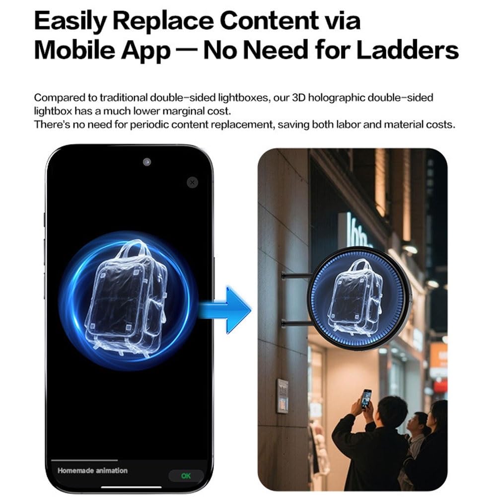 3D Hologramm Lüfter LED Anzeige, Doppelseitiger Holografischer Projektor mit Smart App Steuerung, Unterstützt MP4, AVI, RMVB, GIF, JPG, MPEG Formate, Ideal für Business Werbung