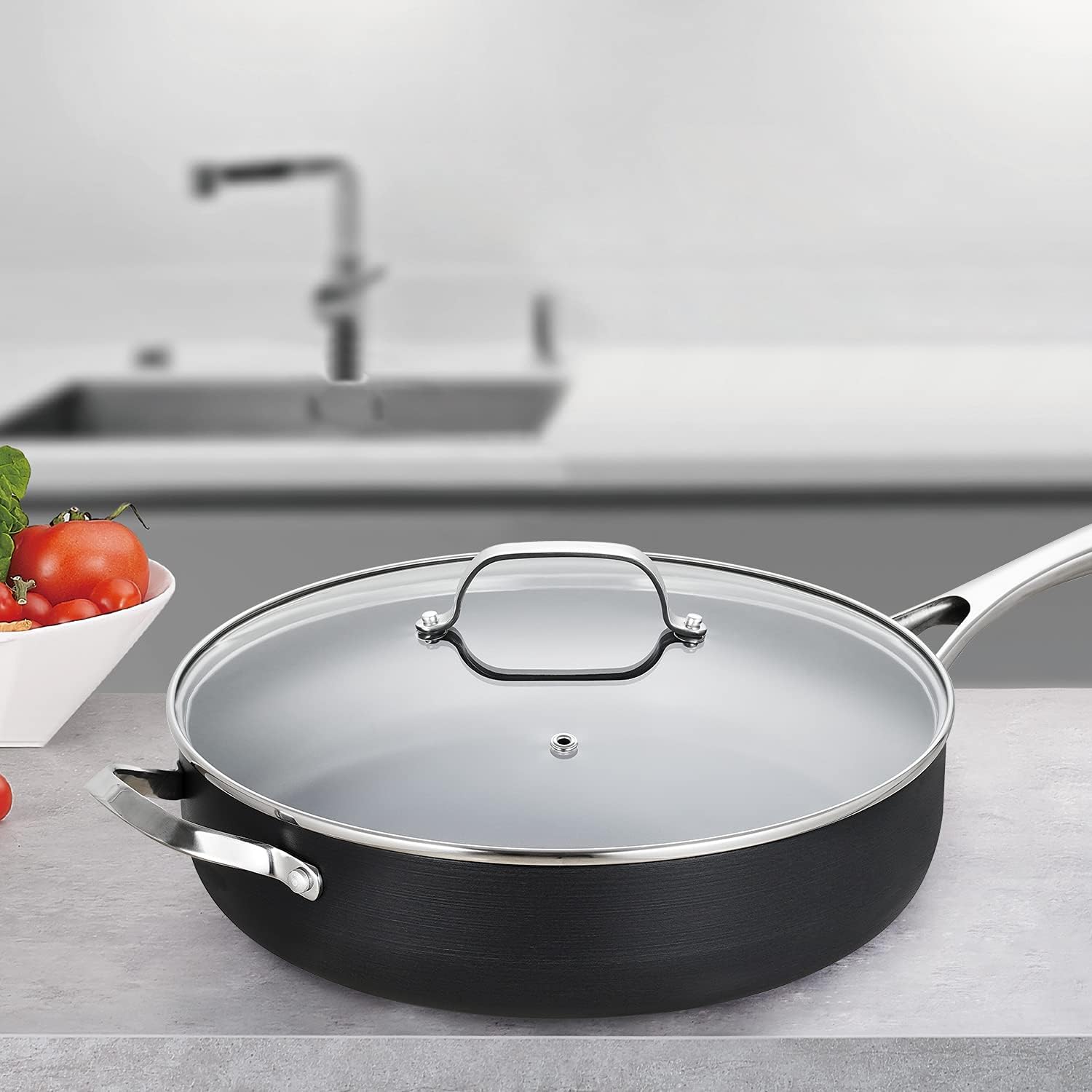 EPPMO Hard-Anodized Nonstick Jumbo Cooker, Scratch Resistant Deep Sauté Pan with Lid，Dishwasher Safe, 5 Quart: Home & Kitchen