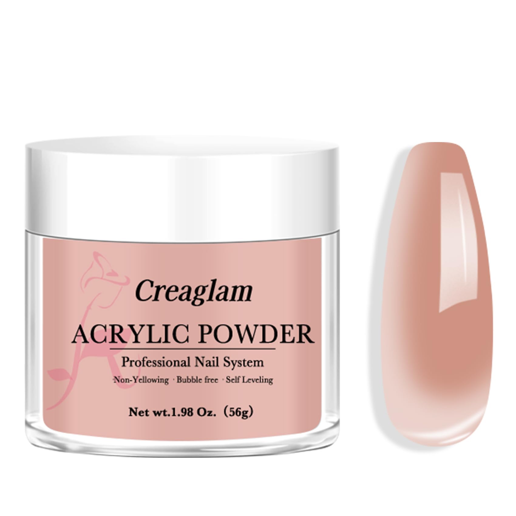 Creaglam Acrylic Powder for Nail 56g: 2oz Peach Pink Acrylic Powder Large Capacity Professional for 3D Art Carving French Extension - DIY Nail Carving