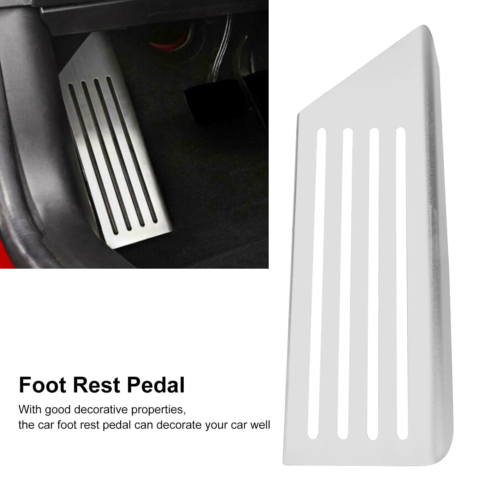 Poggiapiedi per Auto in Acciaio Inossidabile AMONIDA Pedale per Poggiapiedi per Auto, Grigio Metallizzato, Anteriore, Universale, Auto Elettrica