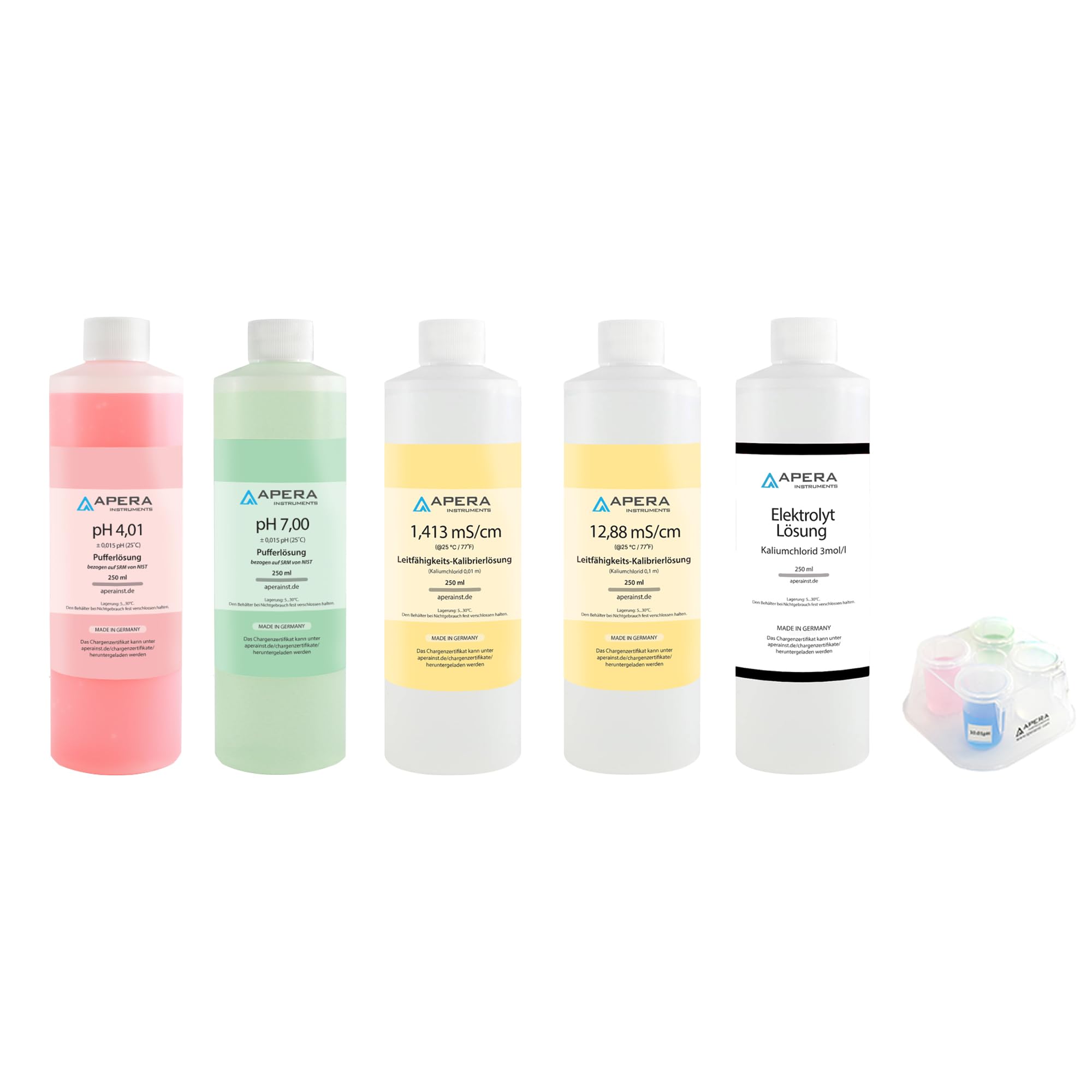 Photo 1 of 8oz. pH/EC Calibration Solution Kit (pH 7.00, 4.00, 1413 µS, 12.88 mS), plus 3M KCL Storage Solution & CalBox