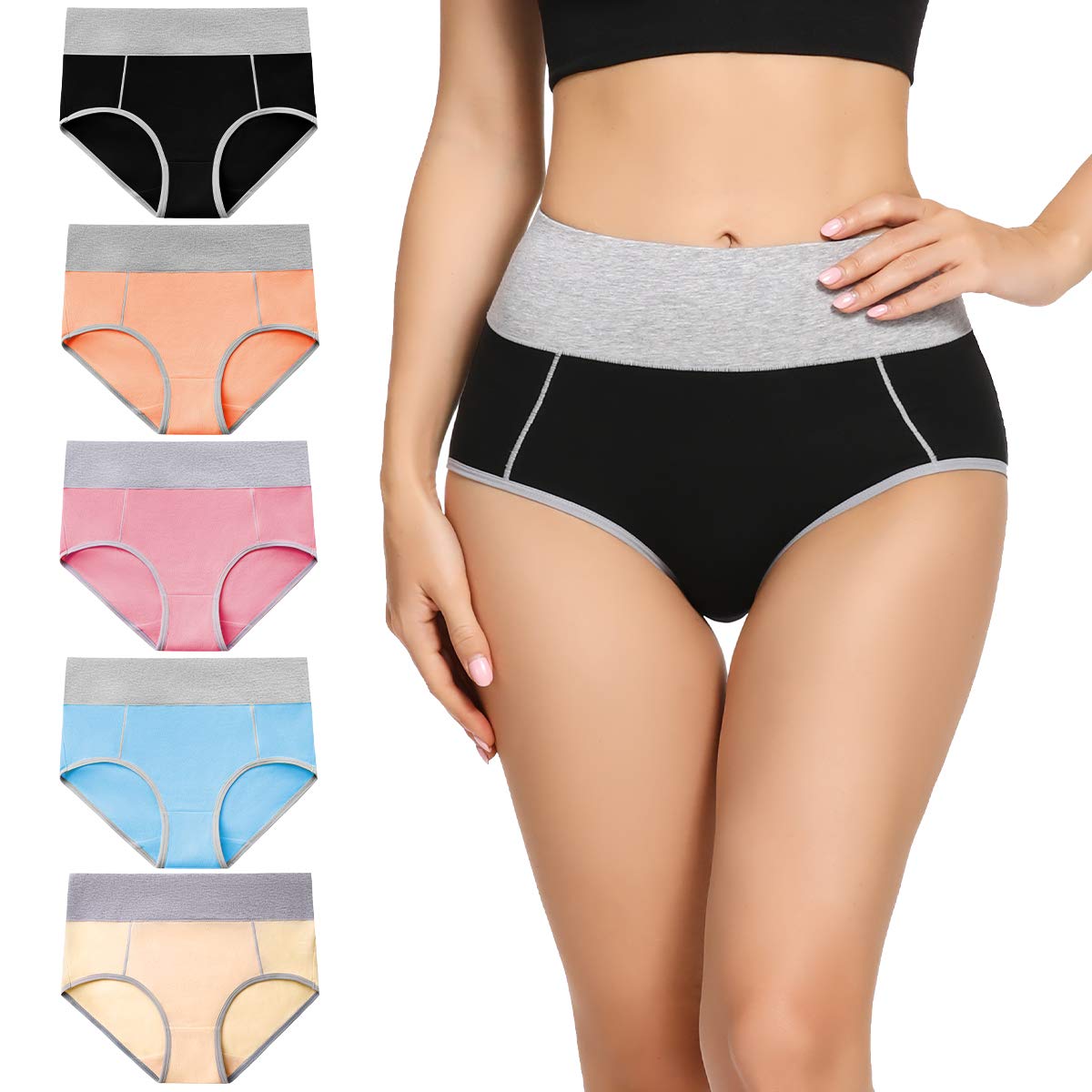 molasus Womens Cotton Underwear Briefs High Waisted Ladies Panties-picture-21