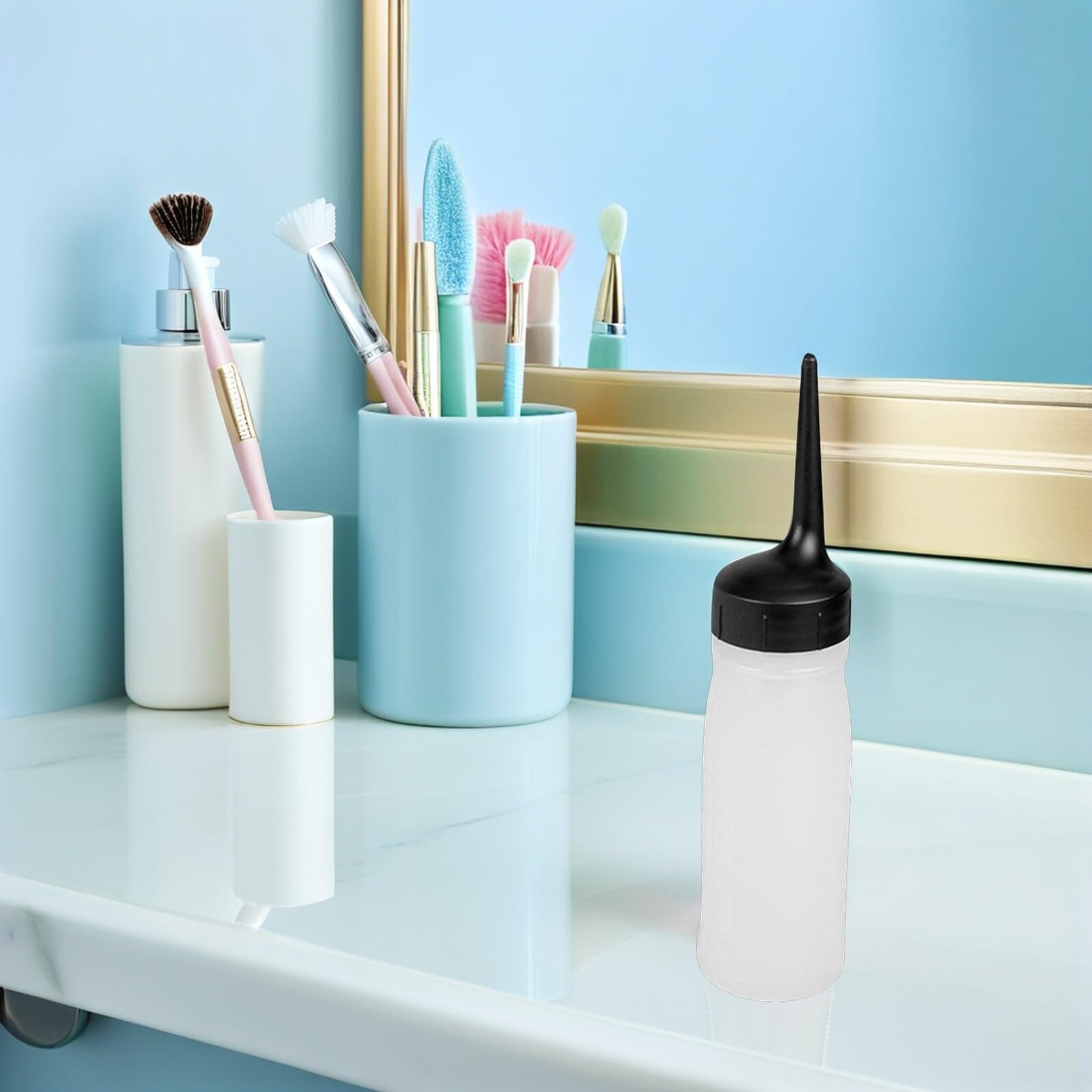 3piezas Botellas Aplicadoras De Tinte Cabello Recargables Punta Ángulo y Escala Graduada Exprimibles Para Salón y Tratamientos Profesionales De Peluquería