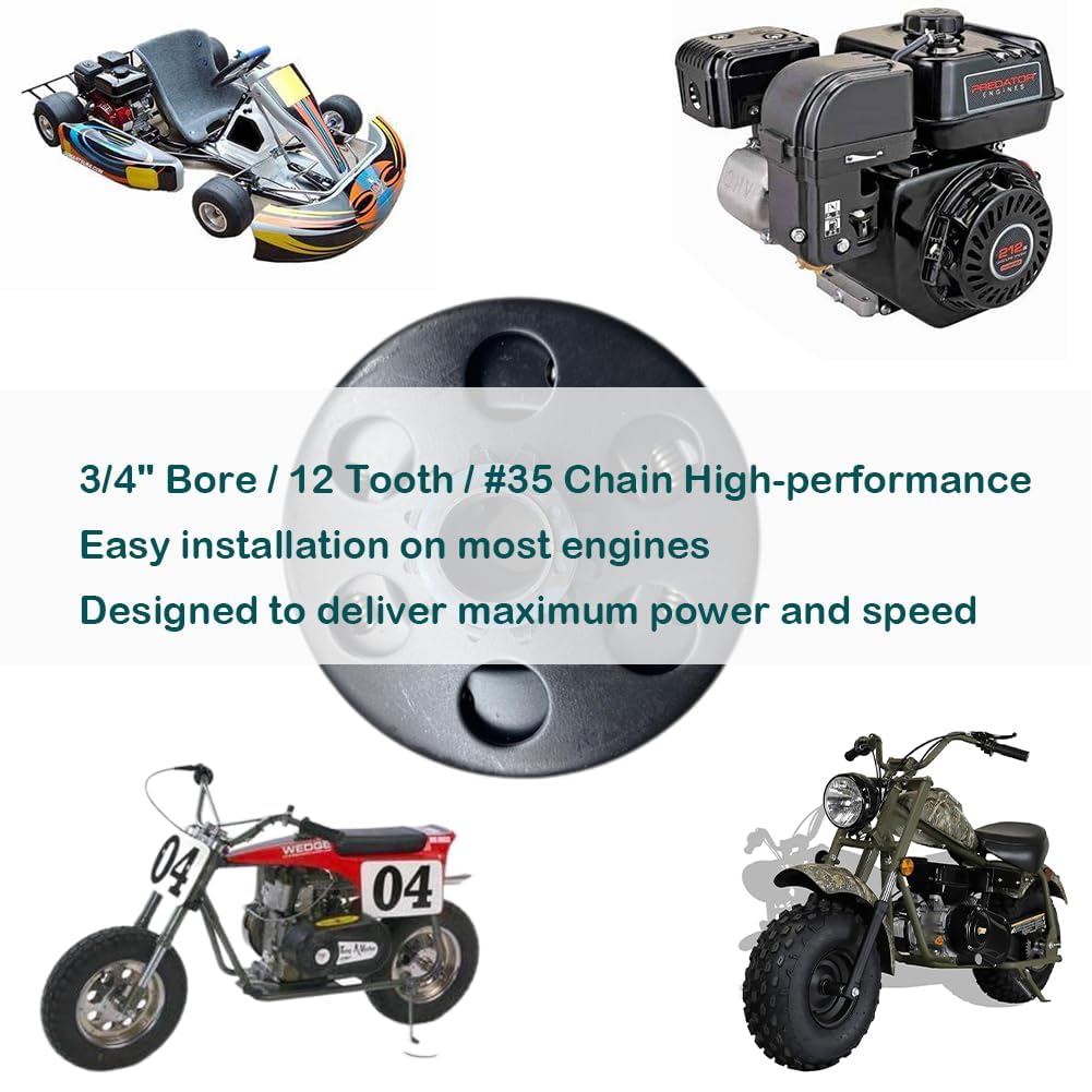 QYMOTO Embrague centrífugo de 3/4 pulgadas de diámetro 12T Predator de 212 cc, 12 dientes, 35 cadenas, Go Kart, para motor de 6.5 HP GX160 GC190 GX200 Predator 212 embrague con 2 tornillos