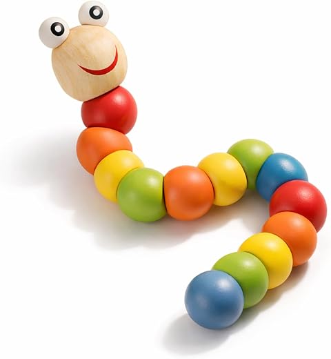 Wudly Wooden Bending Caterpillar Toy for Kids | Colorful Twisting Worm Toddlers | Montessori Sensory Development Toy | Fin...