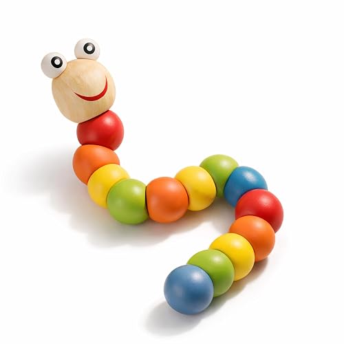 Wudly Wooden Bending Caterpillar Toy for Kids | Colorful Twisting Worm Toddlers | Montessori Sensory Development Toy | Fine Motor Skills, Grip Strength & Learning for 1–4 Years