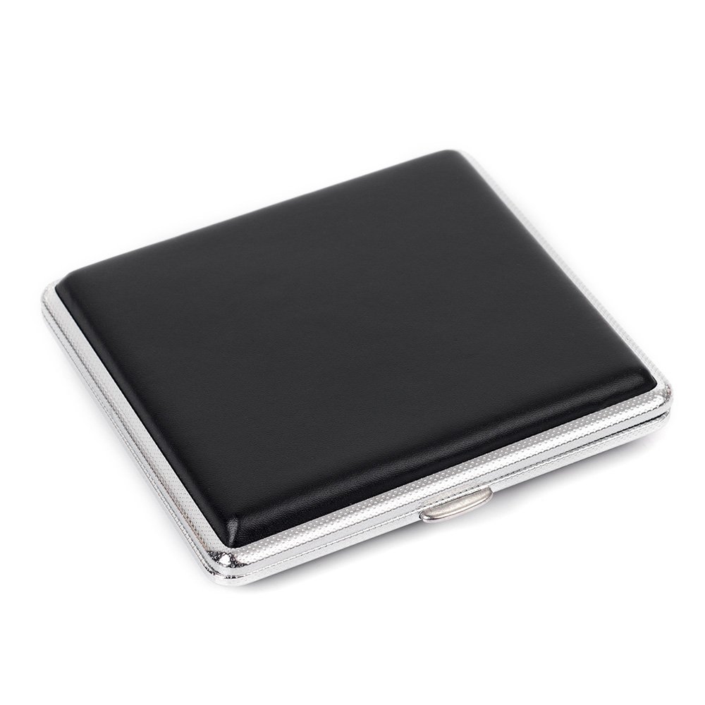 Amazon.com: Plain Black Leather Metal Cigarette Case Holder Box Holds 20  Cigarettes : Health & Household