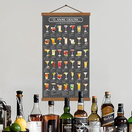 Sagueyu Family Cocktail Guide Recipe Poster Painting On Canvas Wine Mixology Drink Wall Art Bar Pub Kitchen Dining Room Home Wall Decor 15.7 X 27 Inch (With Frame) #TOP5