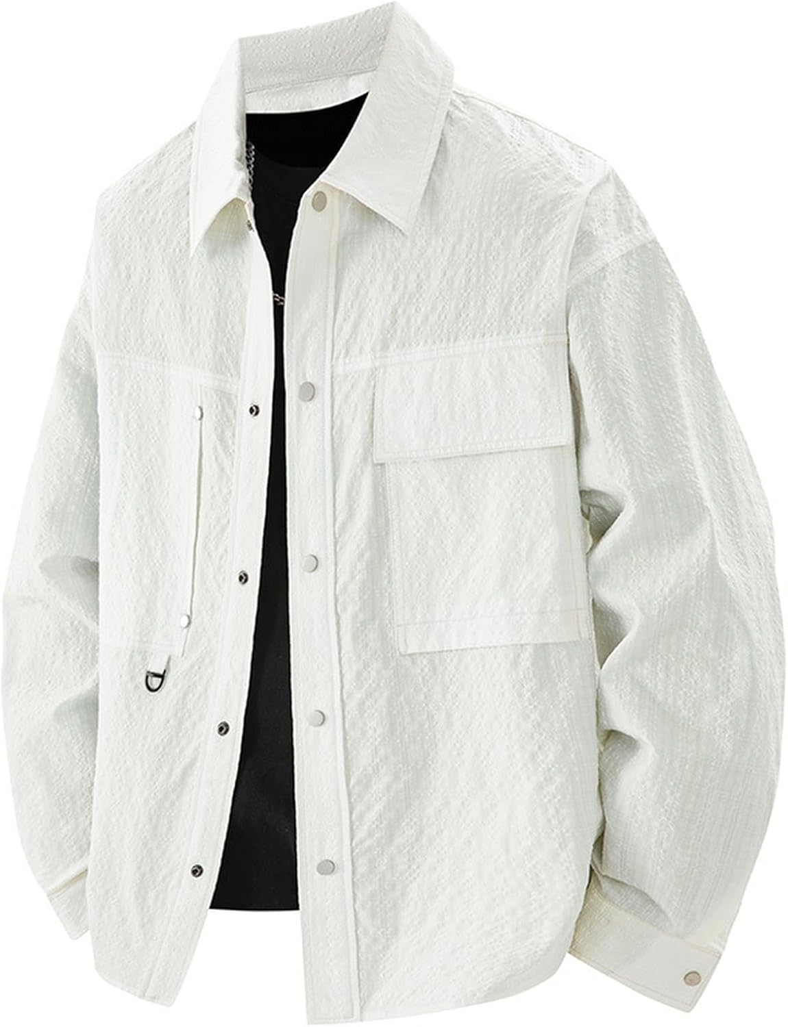 Men's Casual Cotton Shirts Jacket Long Sleeve Button-Down Overshirt Fashion Streetwear, L-4XL