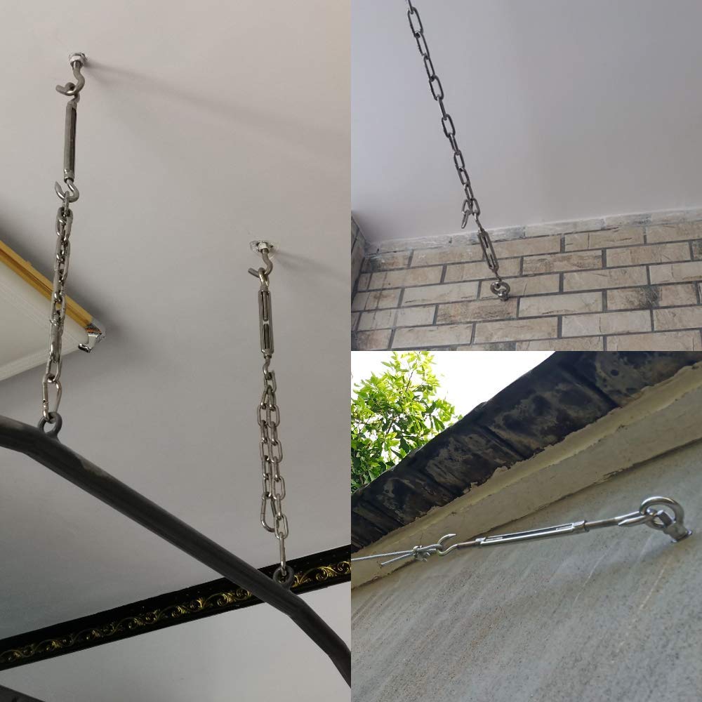 POFET - Lot de 4 tendeurs M10 en acier inoxydable 304 pour câbles métalliques, avec un crochet à chaque extrémité, forte tension, kit d'outils résistants pour tendre les câbles