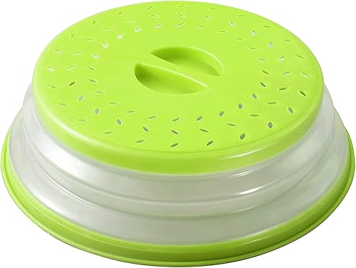 Cubierta plegable para alimentos para microondas sin BPA TPR, 10.5 pulgadas, redonda con mango de agarre, SiewBang (verde)