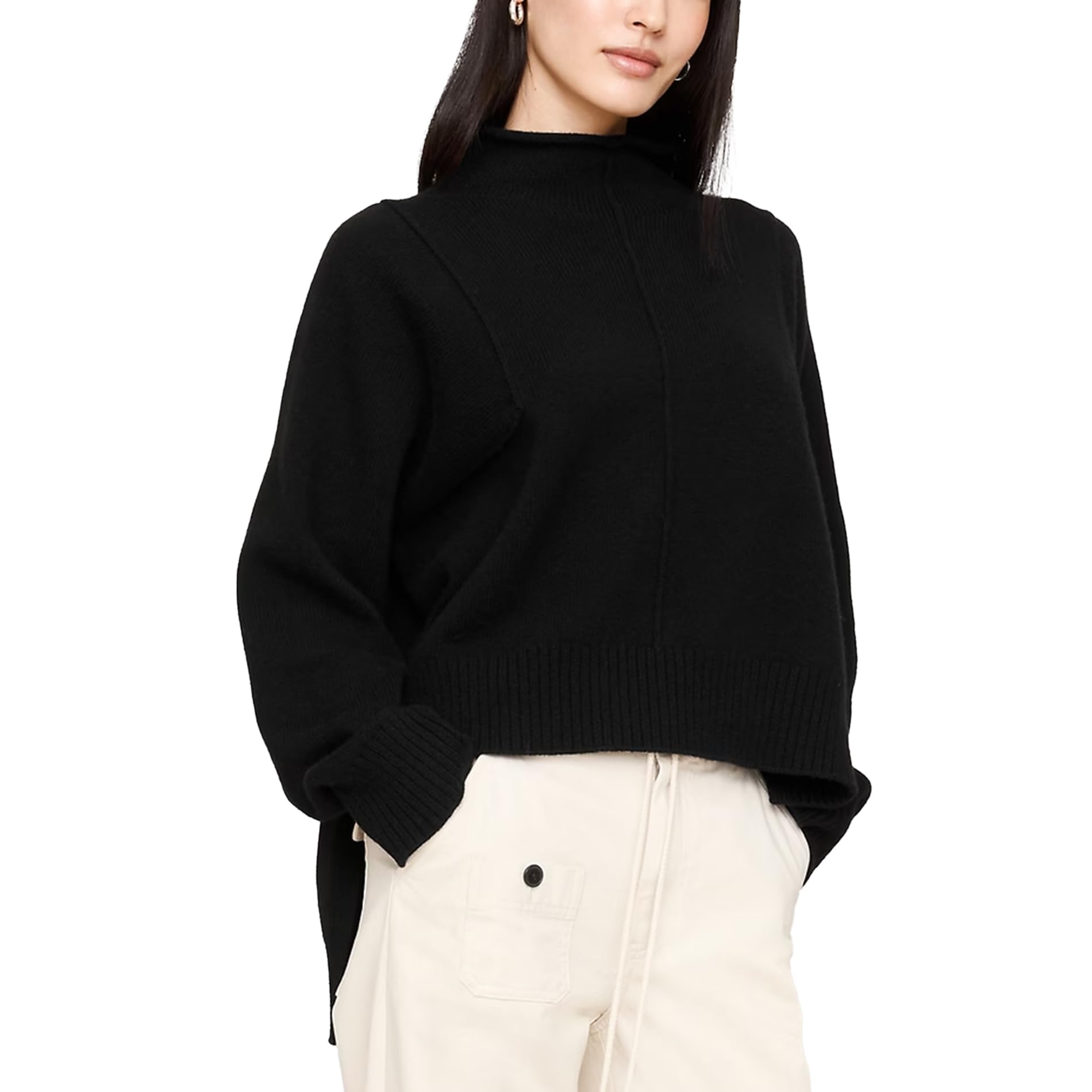Songling Women Oversized Sweater Knit Tunic Winter Trendy Side Split Rolled Turtleneck Pullover Sweaters Fall Fashion