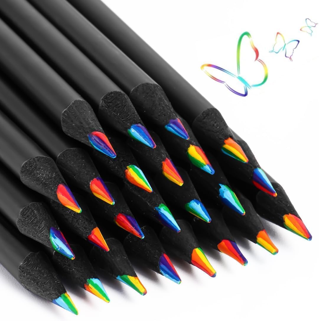Finalize 12 Colors Rainbow Pencils for Kids Adults, Rainbow Colored Pencil Art Supplies for Girls Boys With Multifunctional Geometric Multifunctional Student Math Ruler (Pencils)
