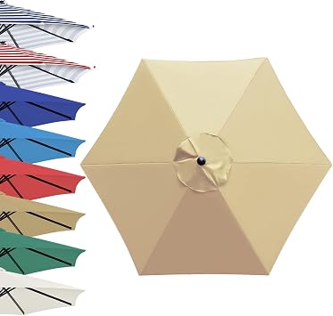 6.6ft/9ft/10ft Umbrella Replacement Top Canopy, 6 Ribs/8 Ribs Patio Cantilever Umbrella Replacement Canopy Cover, Quik Shade Canopy Replacement PartsColorKhaki,Size10FT 8-Ribs