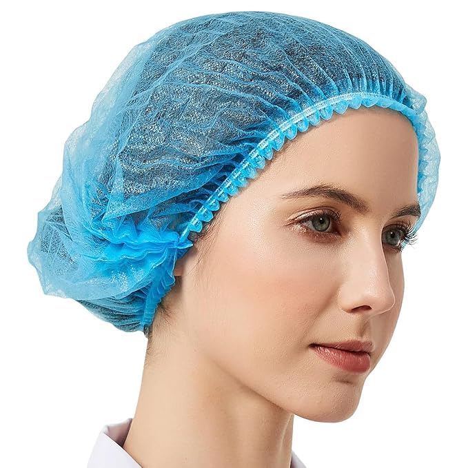 KAUSTA 100 Pcs Disposable Bouffant Caps – Non-Woven Hair Nets for Food Service, Labs, Hospitals, & Salons (Blue)