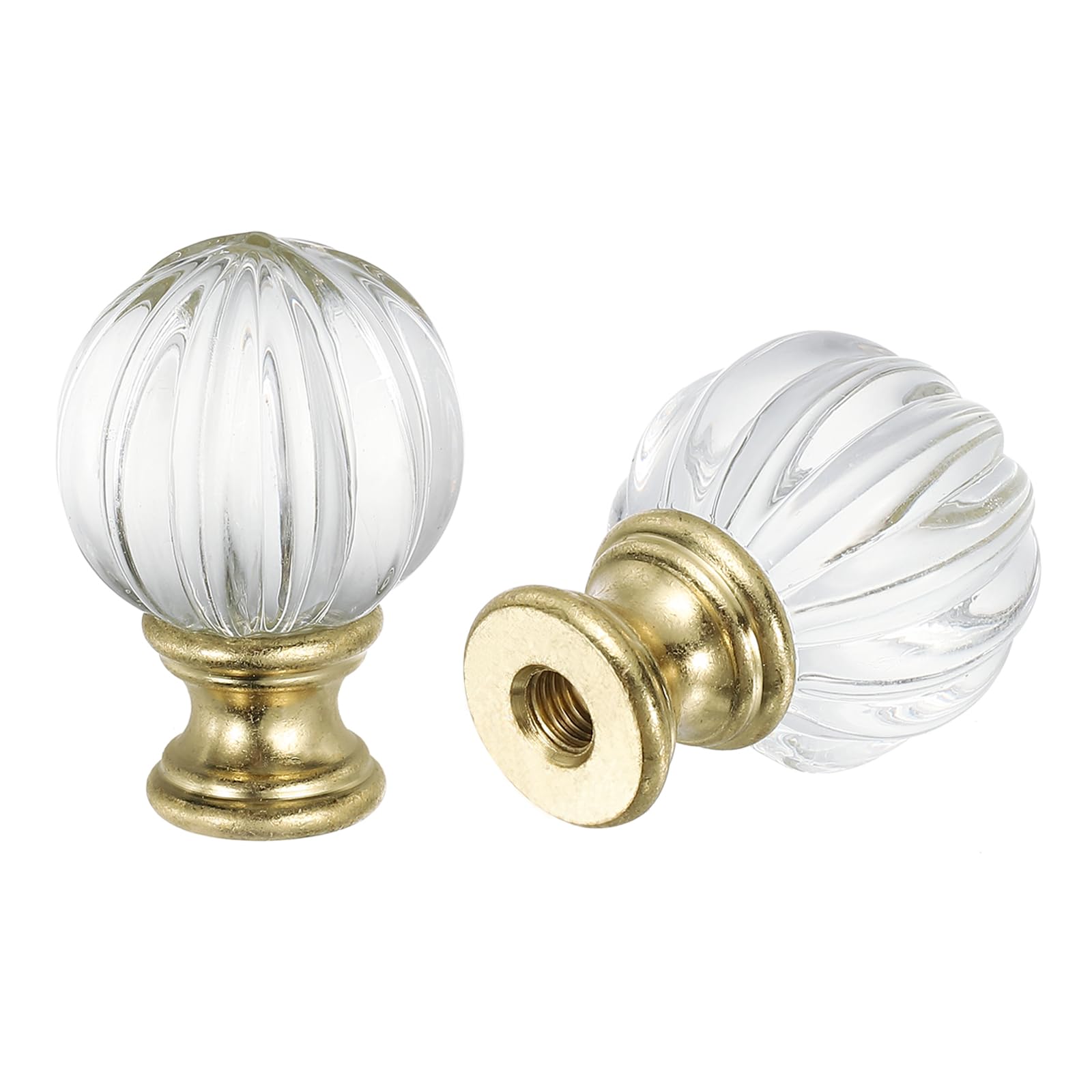 PATIKIL 1/4-27 Lamp Finial Cap for Lampshade Harp Top, 2Pcs Cap Nut Screw Cap Knob Clear Pumpkin Ball Shaped Crystal Lamp Shade Decoration for Table Floor Lamp, Gold Tone