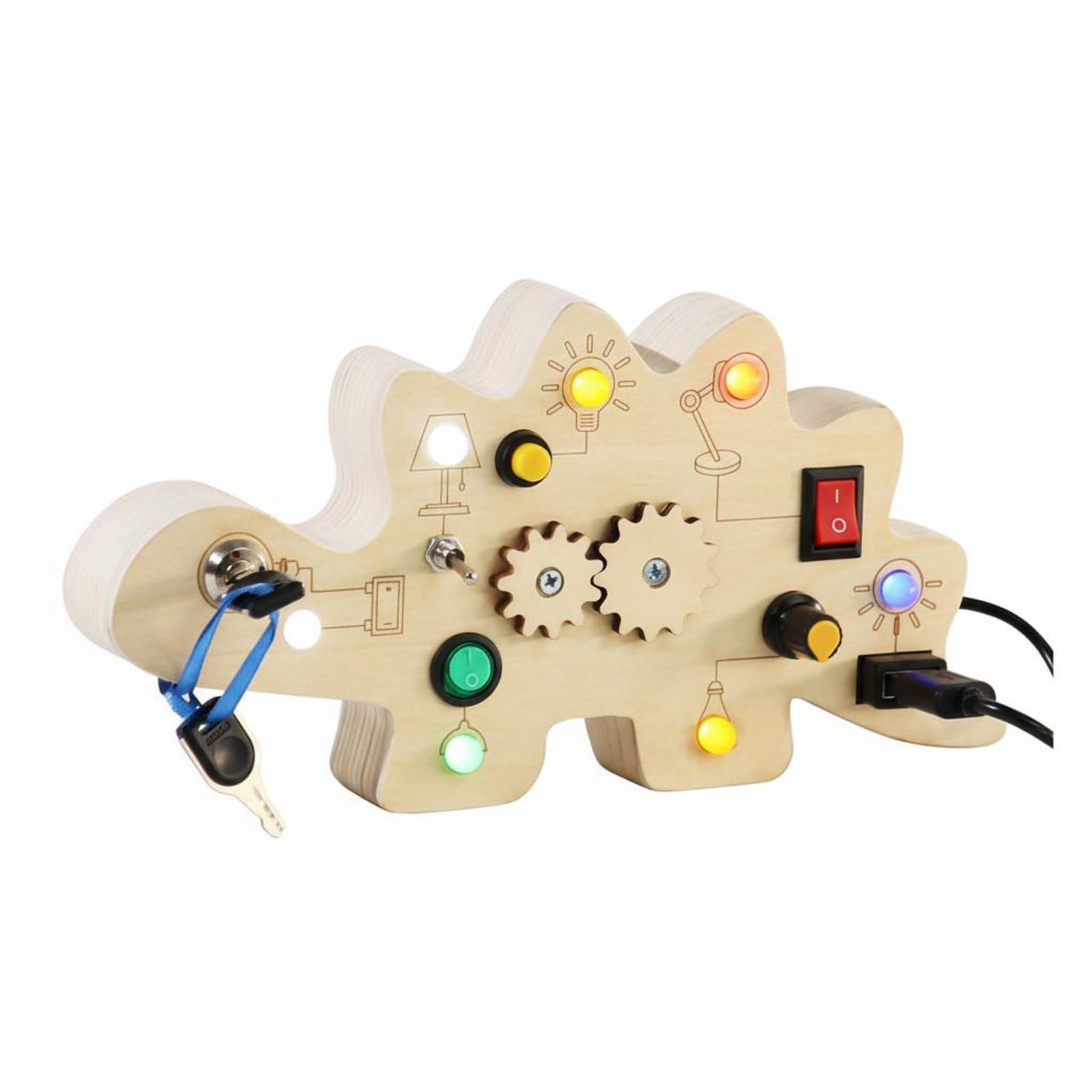 Tavola Educativo con Luci LED Interattivo Pannello Attività Brachiosauro Sviluppo Abilità Motorie Fini Giocattolo per la prima Infanzia per Viaggio, Tavola Puzzle