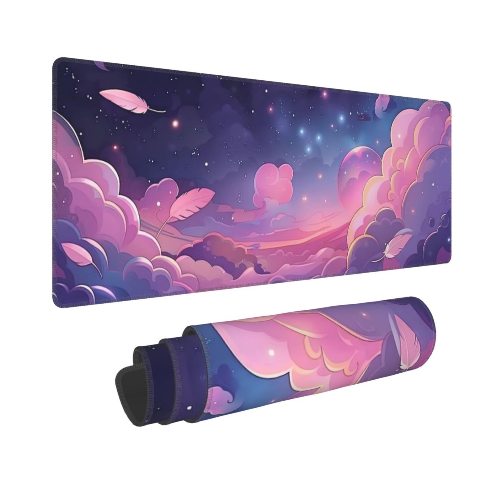 Pastel Pink Space Gaming Mouse Mat Extended Large XL Mouse Pad Desk Mat Non-Slip Rubber Mice Pads Stitched Edges for Office and Home,31.5 X 11.8 X